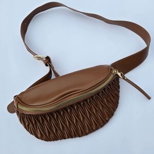 Brown Leather Quilted Waist Bag